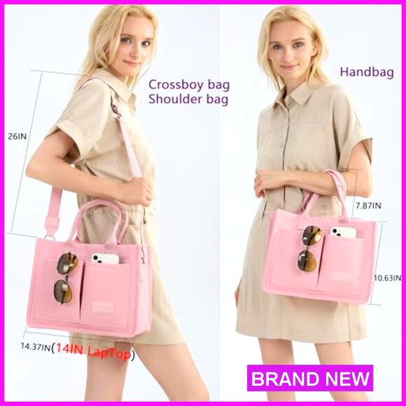 Large Canvas Tote Bag with Laptop Compartment for Work Travel - Picture 2 of 7